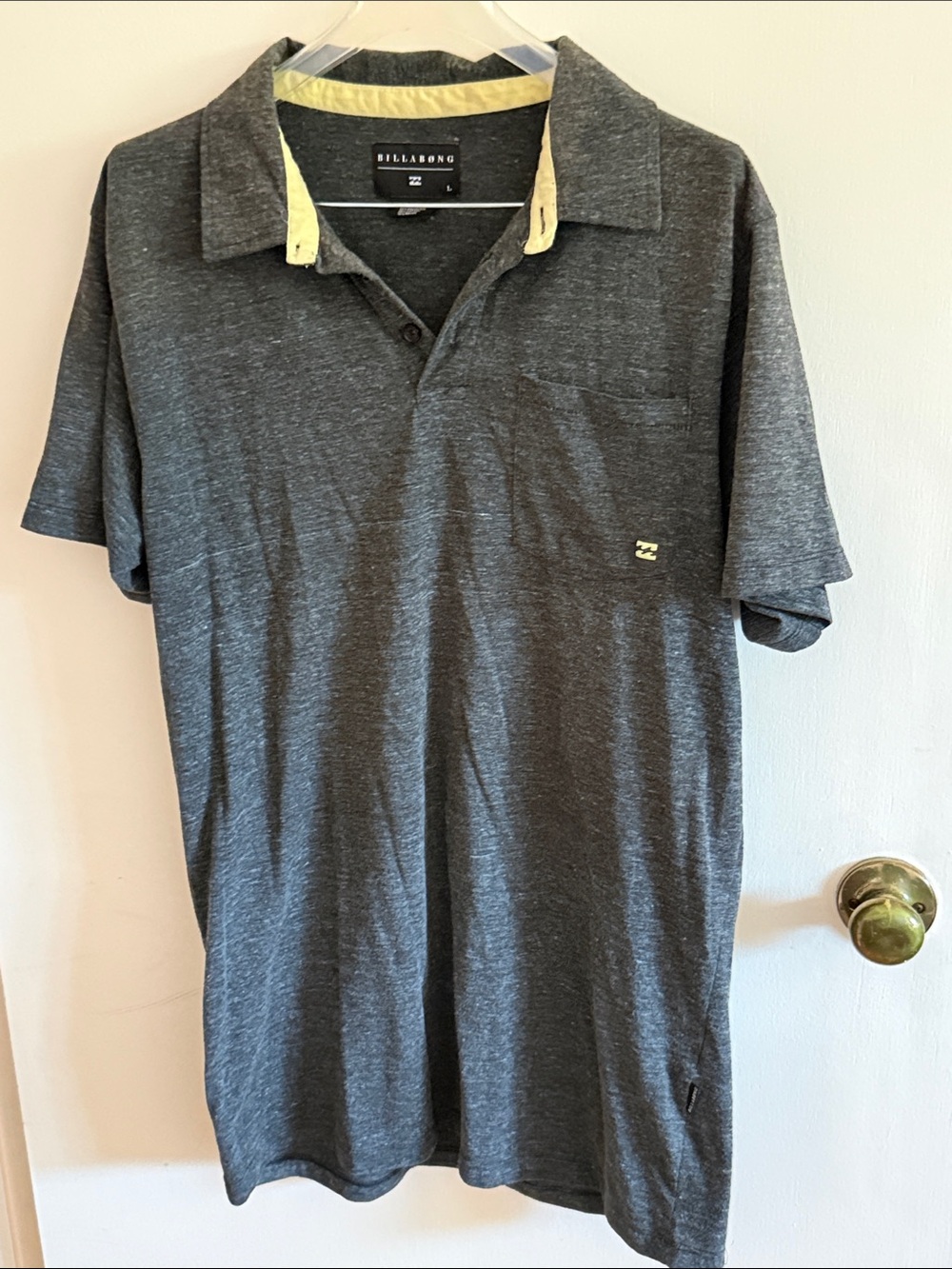 Billabong Men's Charcoal Polo with Yellow Collar Trim